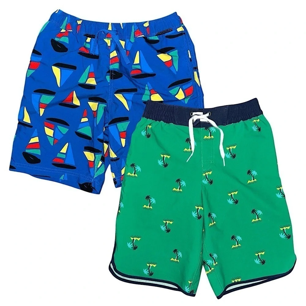 *SET OF 2* Hanna Andersson Boys' Colorful Swim Trunks Sailboat Island Sz 12